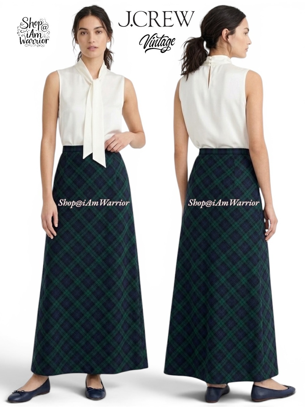 J.Crew RARE vintage green/blue tartan plaid wool maxi skirt *shop@iamwarrior